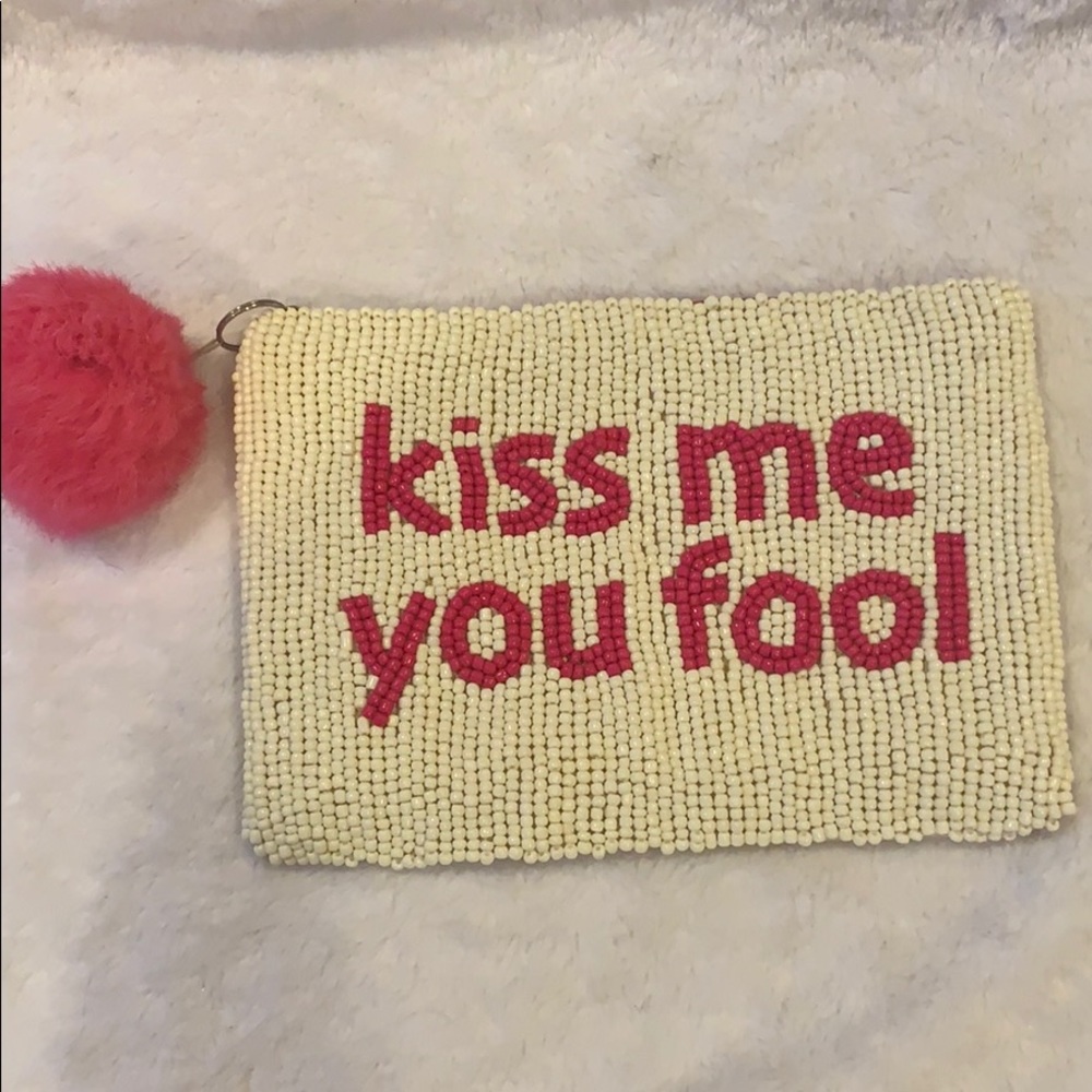 Kate Spade Kiss Me You Fool Beaded Clutch Pouch